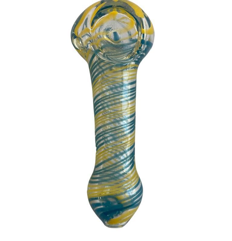 3.6" HAND PIPE BLUE & YELLOW TWIST