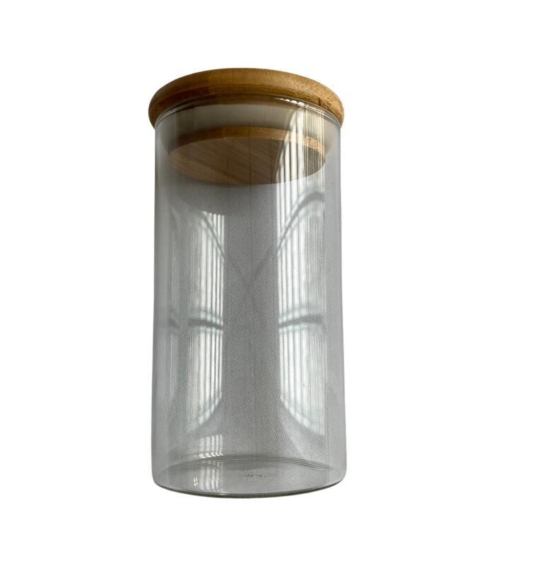 SMALL STORAGE GLASS JAR WITH WOOD LID