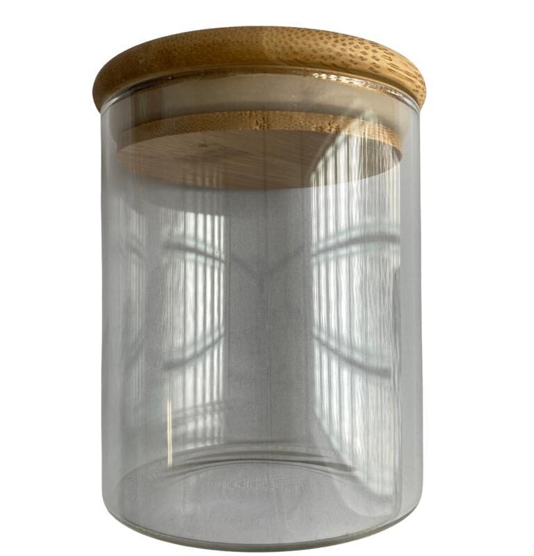 VLARGE STORAGE GLASS JAR WITH WOODEN LID